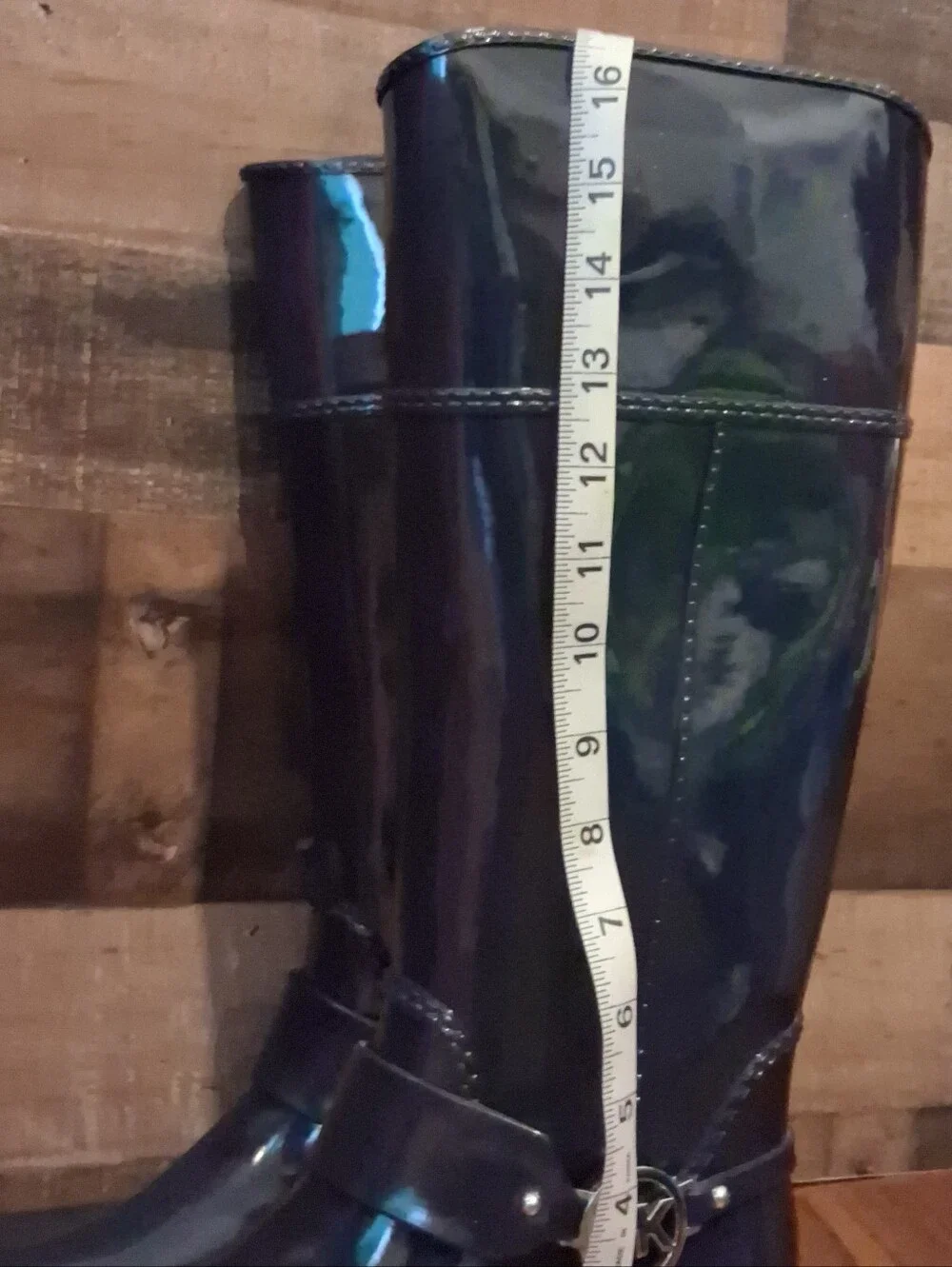 Michael Kors Fulton Harness Black Tall Rubber Rain Boots MK Silver Logo Womens 9